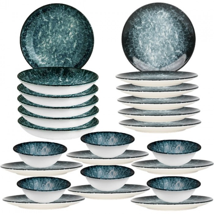 Set serviciu masa 24 piese Bonna Sepia 6 farfurii 21cm,6 farfurii 27cm cu 6 farurii adanca portelan 23cm,1000ml,6 boluri 16cm