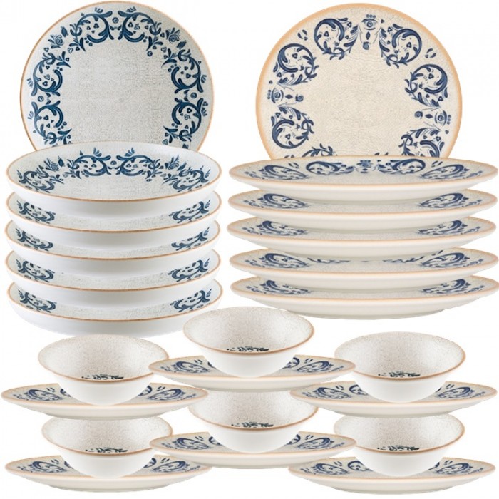 Set serviciu masa 24 piese BONNA VIENTO 6 farfurii 21cm,6 farfurii 27cm,6 farurii adanci 25cm,1300mlcu 6 boluri  14cm,400ml,portelan