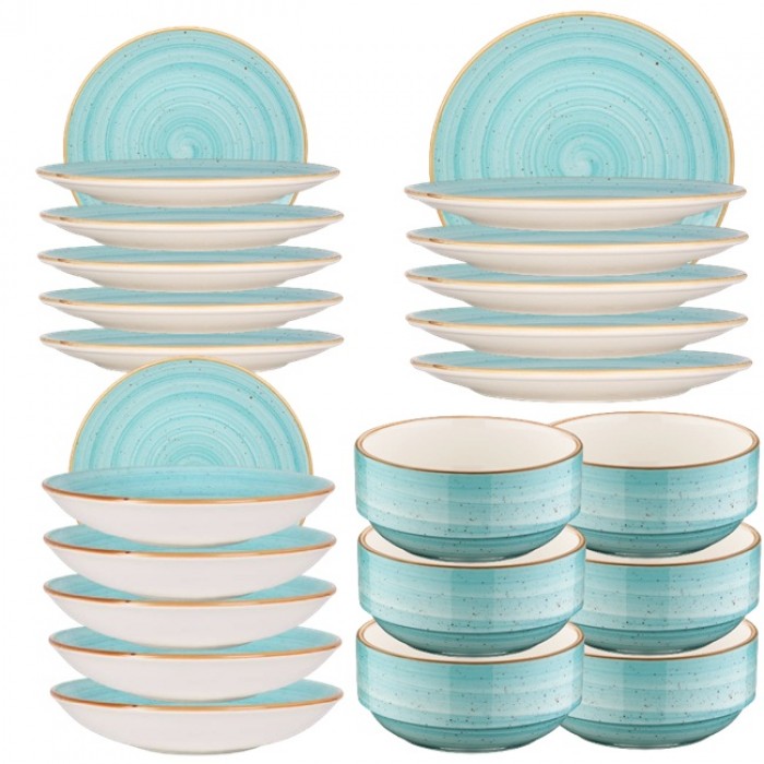 Set serviciu masa 24piese BONNA AQUA 6 farfurii 19cm,6 farfurii 25cm,6 farfurii adanci 20cm, 6 boluri 14cm