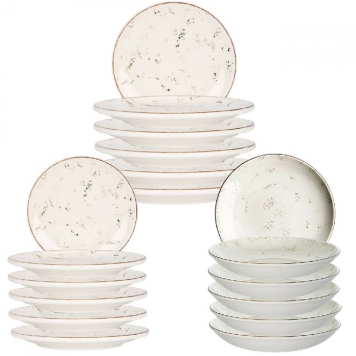 Set serviciu masa Bonna Grain 6 farfurii 19cm,6 farfurii 25cm cu 6 farfurii supa 20cm 500ml