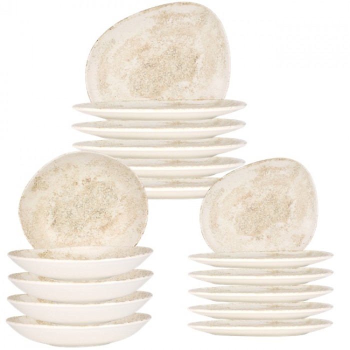 Set serviciu masa farfurii asimetrice Bonna Nacrous Matt 6 farfurii 24cm,6 farfurii 33cm cu 6 farurii adanci 26cm