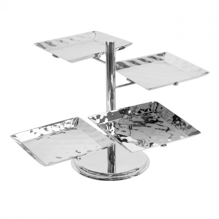 Stand servire North h53cm cu 4 platouri 31,5x31,5xh3cm,inox,argintiu