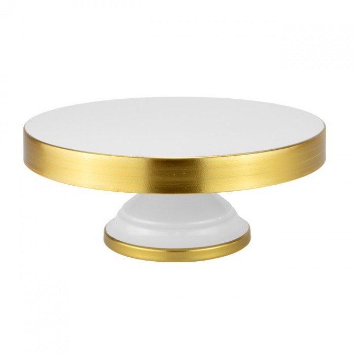 Platou rotund metalic CULINARO cu picior pentru tort,prajituri,fructe 20xh11cm,transparent/auriu