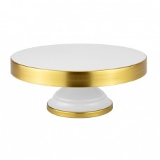Platou rotund metalic CULINARO cu picior pentru tort,prajituri,fructe 28xh11cm,alb/auriu