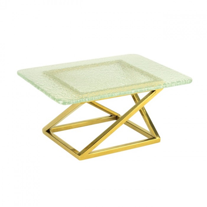 Suport de prezantare bufet 15x18xh13cm Culinaro cu platou sticla 20x28cm,auriu