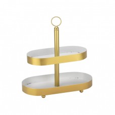 Suport metalic oval CULINARO cu 2 etaje h32cm, 14x30cm,12x25cm,alb/auriu