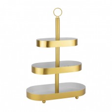 Suport metalic oval CULINARO cu 3 etaje h44cm, 14x30cm,12x25cm,20x10cm,alb/auriu