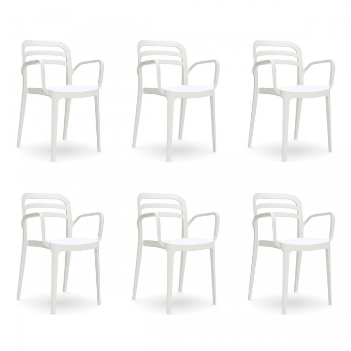 Set 6 scaune terasa cu brate RAKI ASPENDOS alb, 54,5x51xh81,6cm din polipropilena cu fibra de sticla