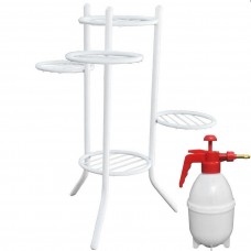 Suport pentru 5 ghivece RAKI, 50xh53cm, metalic, alb, si pompa de stropit