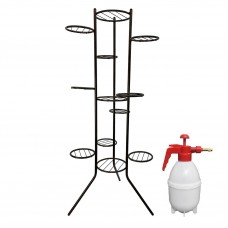 Suport pentru 12 ghivece RAKI, 60xh135cm, metalic, maro, si vermorel-pulverizator