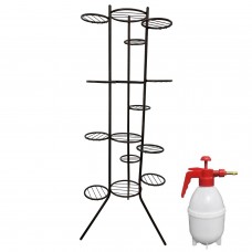 Suport pentru 15 ghivece RAKI, 60xh150cm, metalic, maro, si vermorel-pompa de stropit