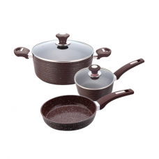 Set 5 piese inductie CULINARO ECO oala cu capac 24cm, cratita 18cm cu capac si tigaie 26cm aluminiu cu strat ceramic antiaderent marmorat, maro