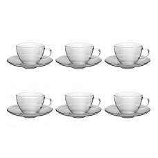 Set servire cafea, ceai 12 piese, cesti cu farfurioare din sticla termorezistenta WOL 250ml