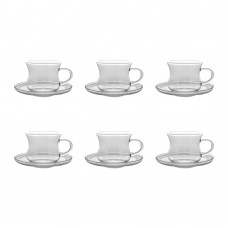 Set servire ceai, cafea 12 piese, cesti cu farfurioare din sticla termorezistenta WOL 220ml