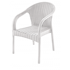 Scaun fotoliu aspect ratan RAKI EGE, plastic, alb, 57x48xh87cm