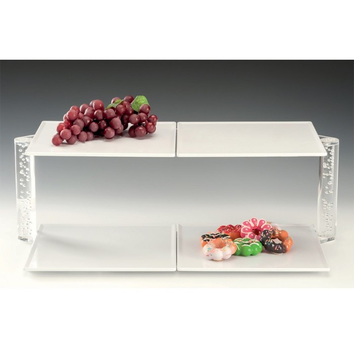 Suport acrilic cu patru tavi melamina patrate albe RAKI, 67x40xh22cm, 2 niveluri
