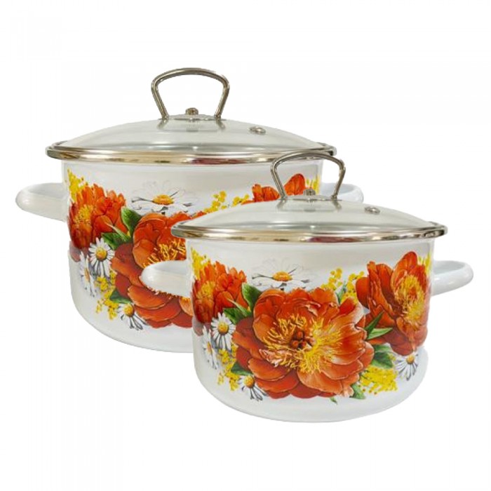 Set 2 oale emailate otel carbon RAKI PEONI, 3l si 5,5l, cu capace