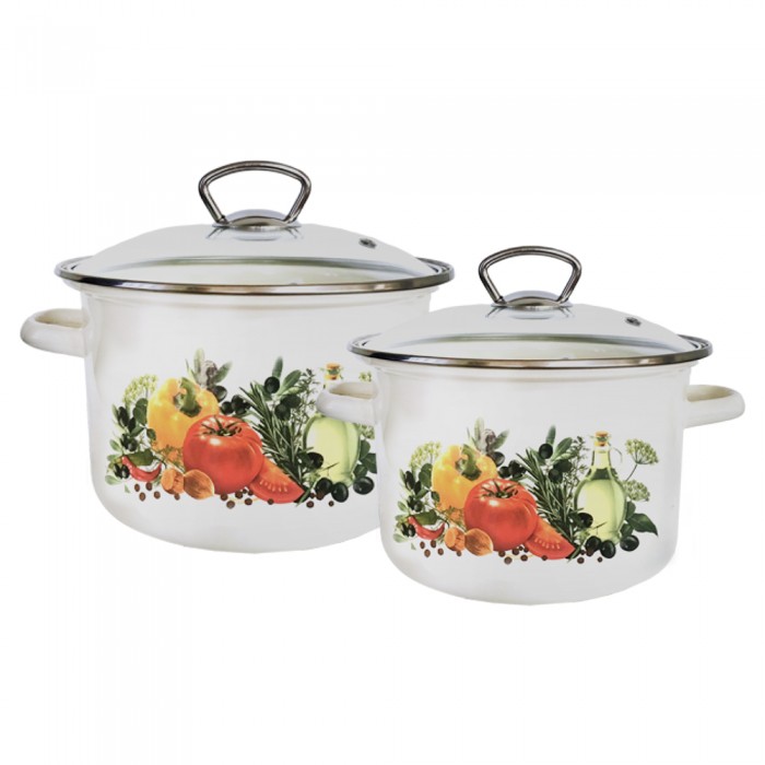 Set 2 oale emailate, din otel carbon, 3l si 5,5l, RAKI EVROPEISKAIA KUHNEA, cu capace yena