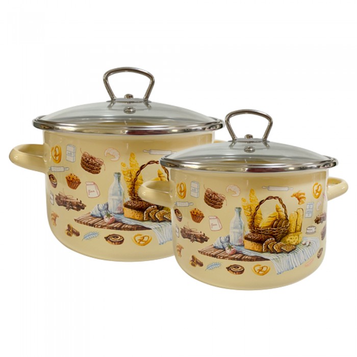 Set oale emailate otel carbon RAKI HLEB, 2 oale cu capace, 3l si 5,5l