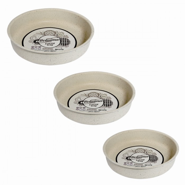 Set 3 tavi pentru copt RAKI BELISIMA 28cm, 32cm, 36cm, aluminiu cu strat antiaderent, crem