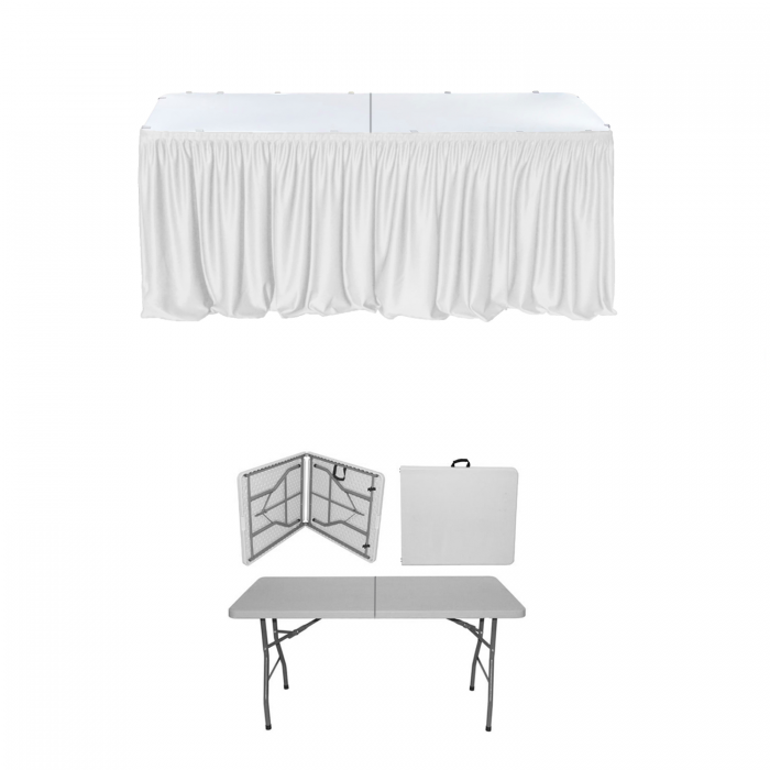 Set catering si evenimente, masa pliabila tip valiza CULINARO 152x76xh74cm si fusta de masa alba