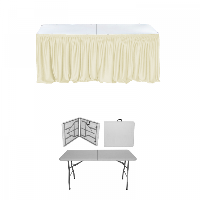 Set catering si evenimente, masa pliabila tip valiza CULINARO 152x76xh74cm si fusta de masa ivory