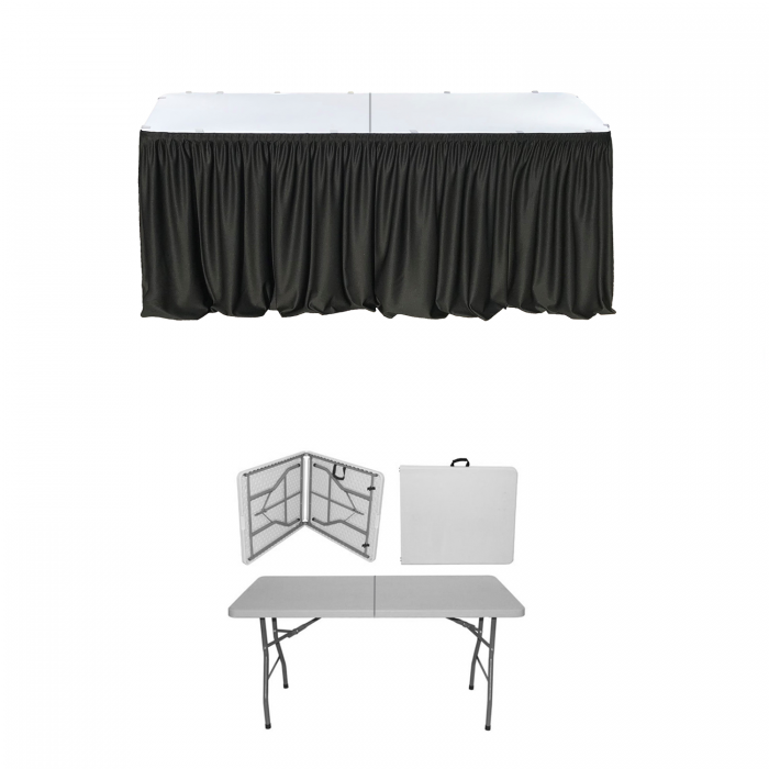 Set catering si evenimente, masa pliabila tip valiza CULINARO 152x76xh74cm si fusta de masa neagra