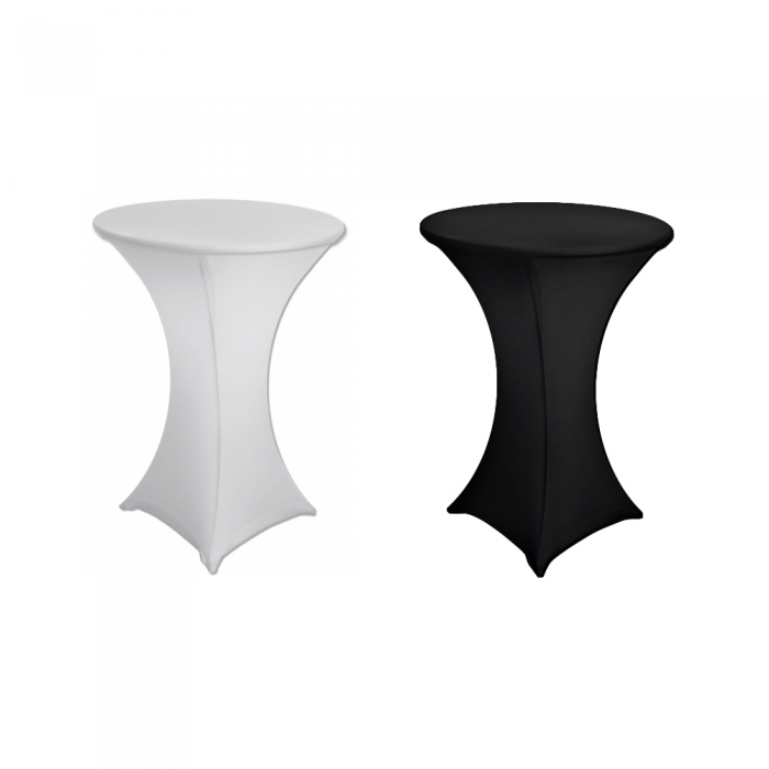 Set 2 huse de masa elastice, culoare alba si neagra CULINARO pentru masa cocktail, evenimente, D80xH110cm