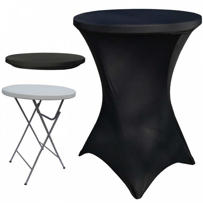 Set masa plianta rotunda inalta catering CULINARO D80xH110cm, husa elastica neagra, capac elastic negru