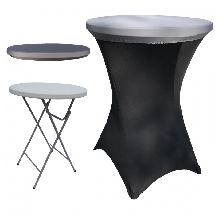 Set masa plianta rotunda inalta catering CULINARO D80xH110cm, husa elastica neagra, capac elastic gri