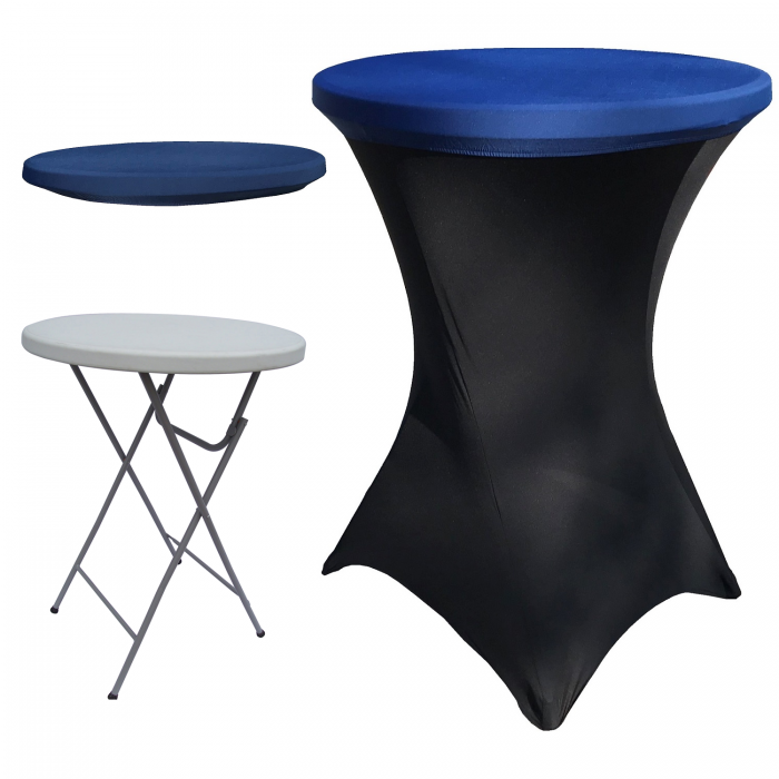 Set masa plianta rotunda inalta catering CULINARO D80xH110cm, husa elastica neagra, capac elastic albastru