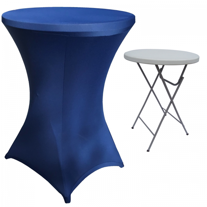 Set masa pliabila rotunda, cocktail CULINARO D80xH110cm cu husa stretch culoare albastra inchis