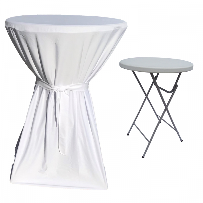 Set masa pliabila rotunda, cocktail CULINARO D80xH110cm cu fata de masa cu panglica alba