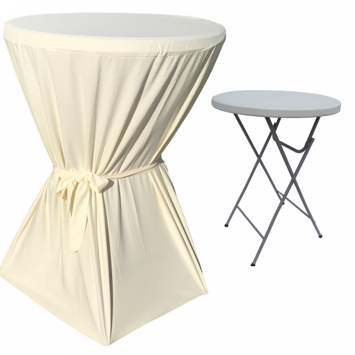 Set masa pliabila rotunda, cocktail CULINARO D80xH110cm cu fata de masa cu panglica ivory