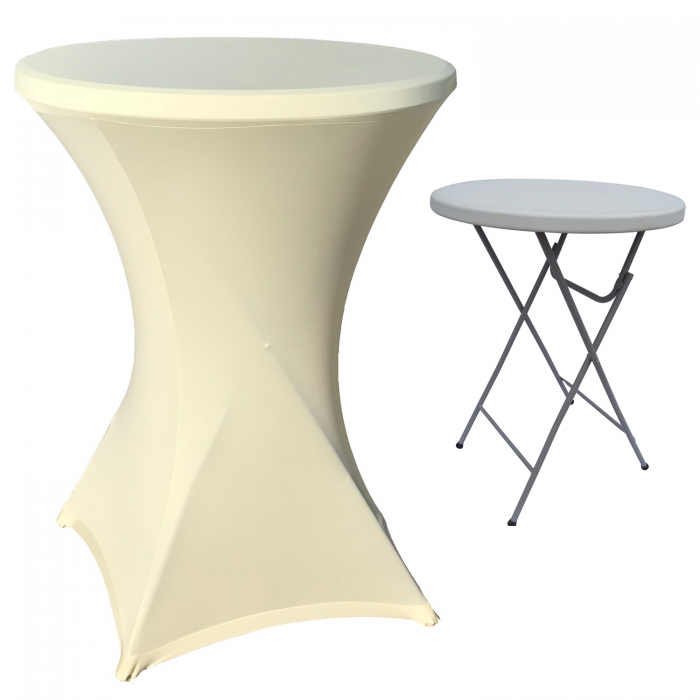 Set masa pliabila rotunda, cocktail CULINARO D80xH110cm cu husa stretch ivory