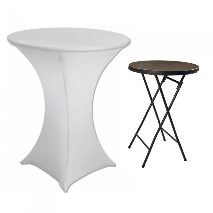 Set CULINARO masa inalta cocktail, catering culoare maro D80xH110cm cu husa elastica alba