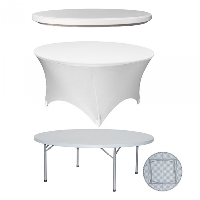 Set masa plianta rotunda CULINARO 180xh74cm catering, evenimente, husa alba, capac elastic alb