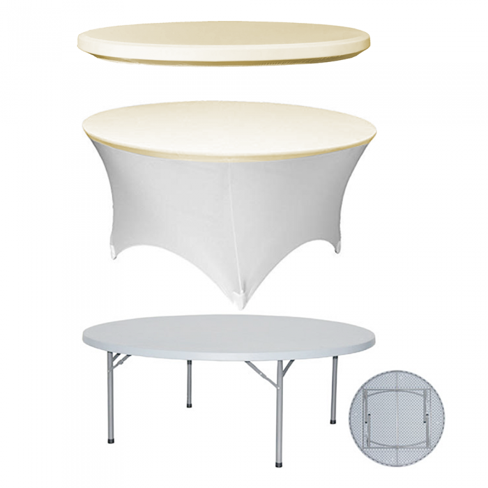 Set masa plianta rotunda CULINARO 180xh74cm catering, evenimente, husa alba, capac elastic ivory