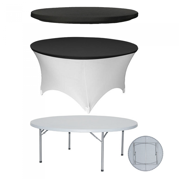 Set masa plianta rotunda CULINARO 180xh74cm catering, evenimente, husa alba, capac elastic negru