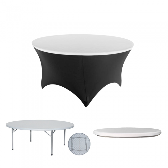 Set masa plianta rotunda CULINARO 180xh74cm catering, evenimente, husa neagra, capac elastic alb