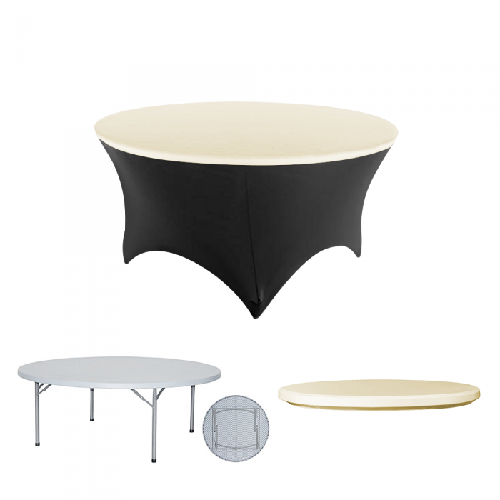 Set masa plianta rotunda CULINARO 180xh74cm catering, evenimente, husa neagra, capac elastic ivory