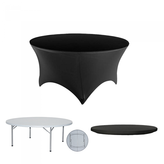 Set masa plianta rotunda CULINARO 180xh74cm catering, evenimente, husa neagra, capac elastic negru