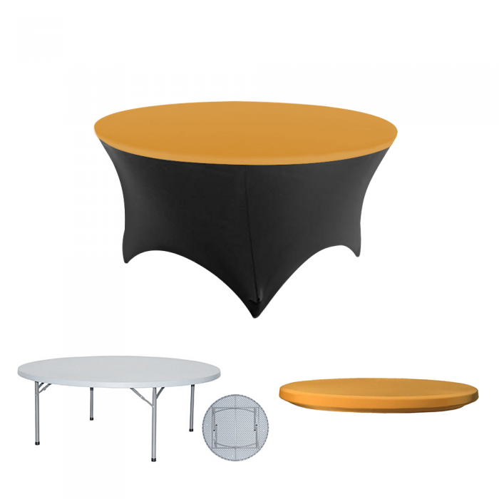 Set masa plianta rotunda CULINARO 180xh74cm catering, evenimente, husa neagra, capac elastic auriu