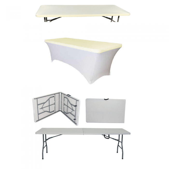 Set masa plianta tip valiza, dreptunghiulara CULINARO 244x76xh74cm catering, evenimente, husa alba, capac elastic ivory