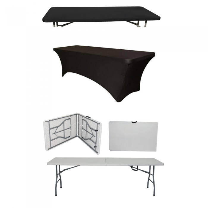 Set masa plianta tip valiza, dreptunghiulara CULINARO 244x76xh74cm catering, evenimente, husa neagra, capac elastic negru