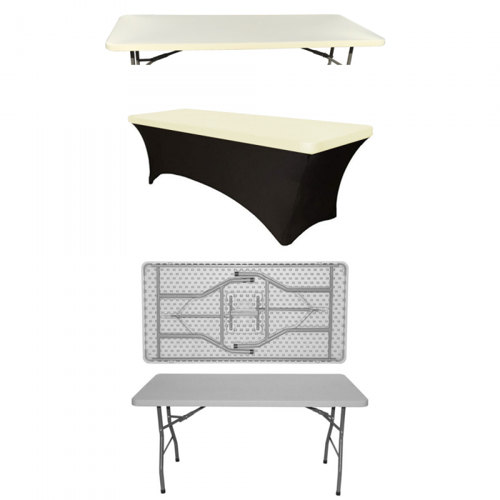 Set masa pliabila evenimente CULINARO dreptunghiulara 152x76xh74cm, husa neagra, capac elastic ivory