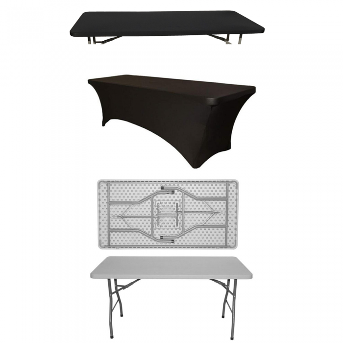 Set masa pliabila evenimente CULINARO dreptunghiulara 152x76xh74cm, husa neagra, capac elastic negru 