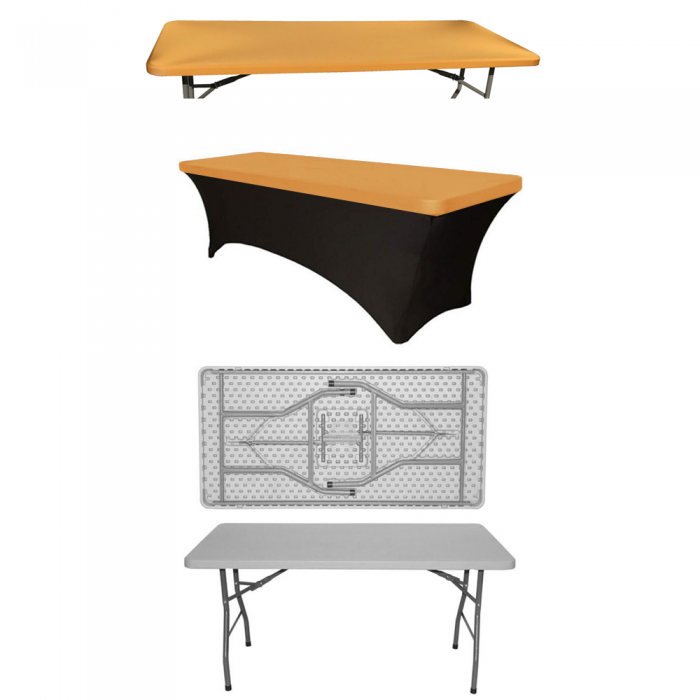 Set masa pliabila evenimente CULINARO dreptunghiulara 152x76xh74cm, husa neagra, capac elastic auriu