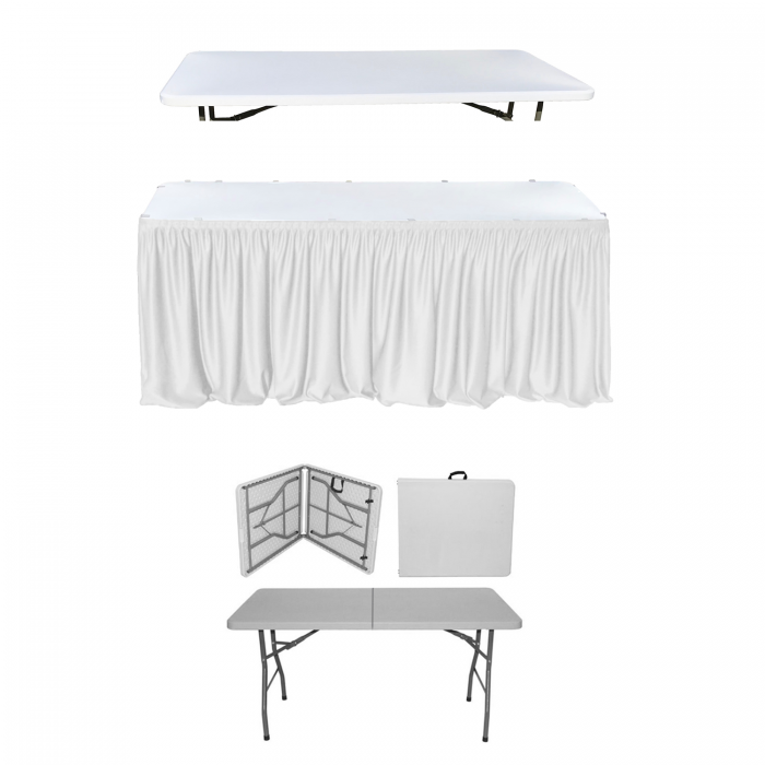 Set evenimente si catering CULINARO, masa pliabila tip valiza 152x76xh74cm, fusta de masa alba, capac elastic alb
