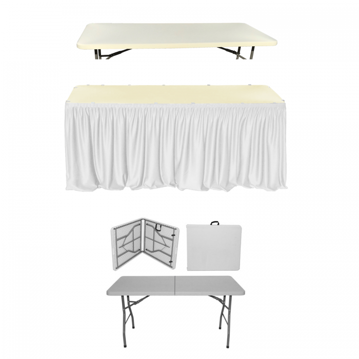 Set evenimente si catering CULINARO, masa pliabila tip valiza 152x76xh74cm, fusta de masa alba, capac elastic ivory